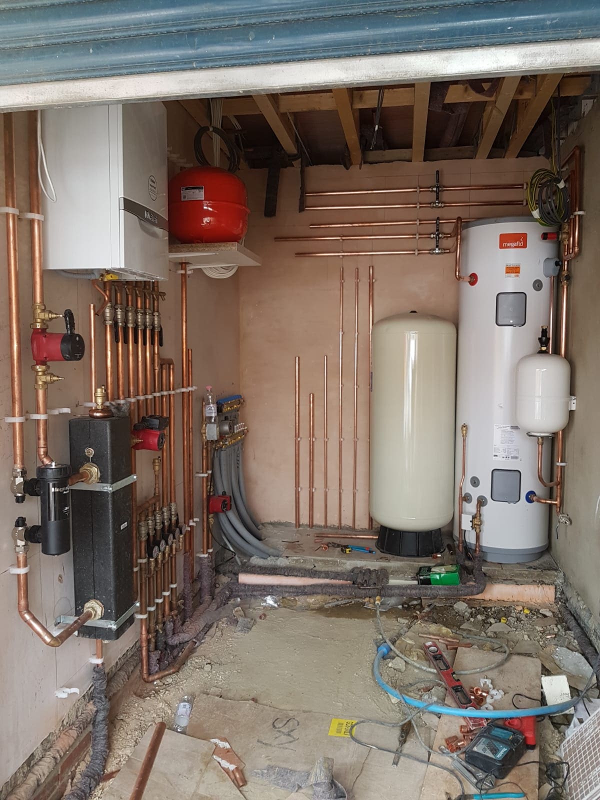 Megaflo unvented hot water cylinder and central heating installation in Hertfordshire